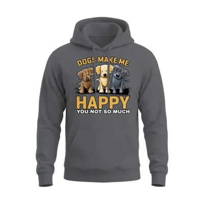 Dogs Make Me Happy Black Yellow and Brown Dog Unisex Hoodie - Charcoal