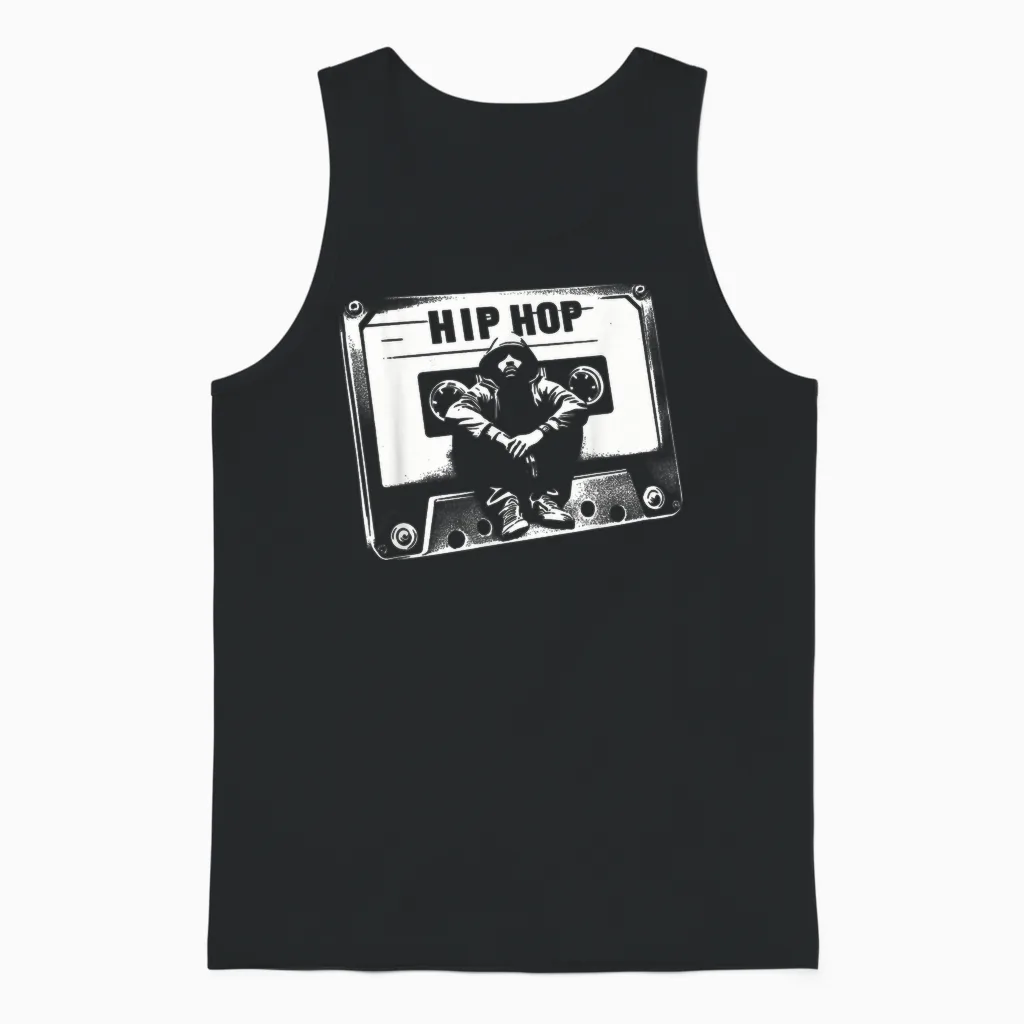 Vintage Cassette Tape Hip Hop Music 80s 90s Retro Graphic Unisex Tank Top in Black