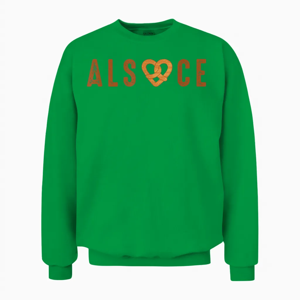 Alsace Pretzel Gift for Men Alsatian Women Alsatian Unisex Sweatshirt in Irish Green