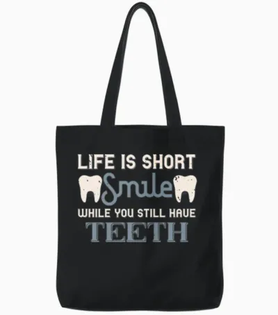Funny Teeth Quote, Dentist Joke Tote Bags - Black