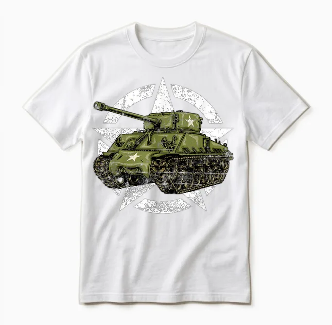 Sherman M4 World War 2 Army Tank Vintage Tank a Military Boy Unisex T-Shirt in White
