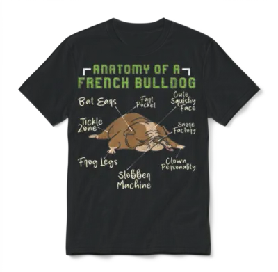 French Bulldog Funny Anatomy of a French Unisex T-Shirt - Black