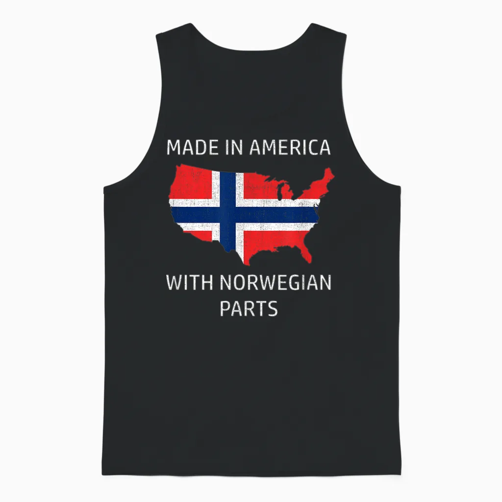 Made in America with Norwegian Parts - Norway and Usa Pride Unisex Tank Top in Black