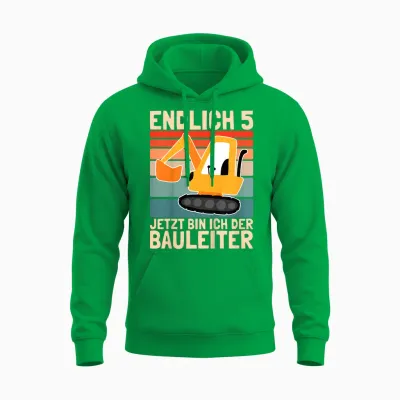 Endlich 5 Jahre Jetzt Bin Ich Bauleiter Vintage Junge Bagger Unisex Hoodie - Irish Green