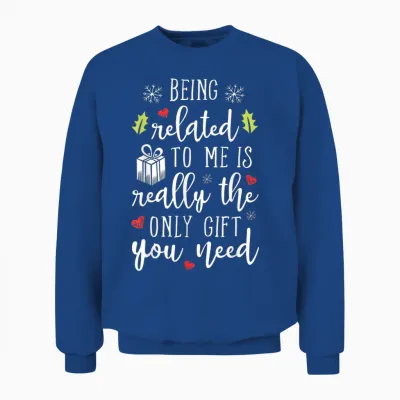Being Related to Me Funny Christmas Family Xmas Pajamas Gift Short Sleeve Unisex Sweatshirt - Royal