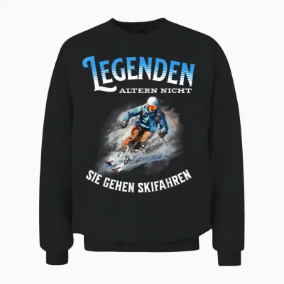 Legends Don't Age They Go Skiing T-Shirt, Black Unisex Sweatshirt - Black