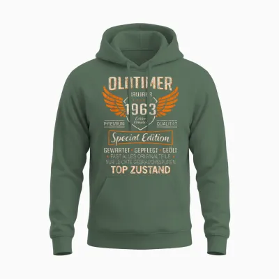 Oldtimer Year 1963 Born Vintage 1963 Birthday T-Shirt, Black Unisex Hoodie - Military Green