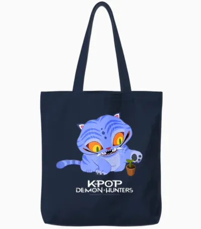 Kpop Demon Hunters Cute Derpy Tiger Cartoon Tote Bags - Navy