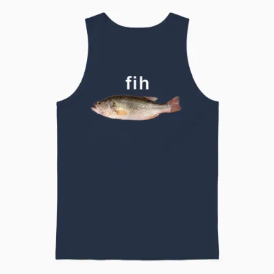 “fih” Funny Misspelled Fish Meme, Simple Humor Unisex Tank Top - Navy