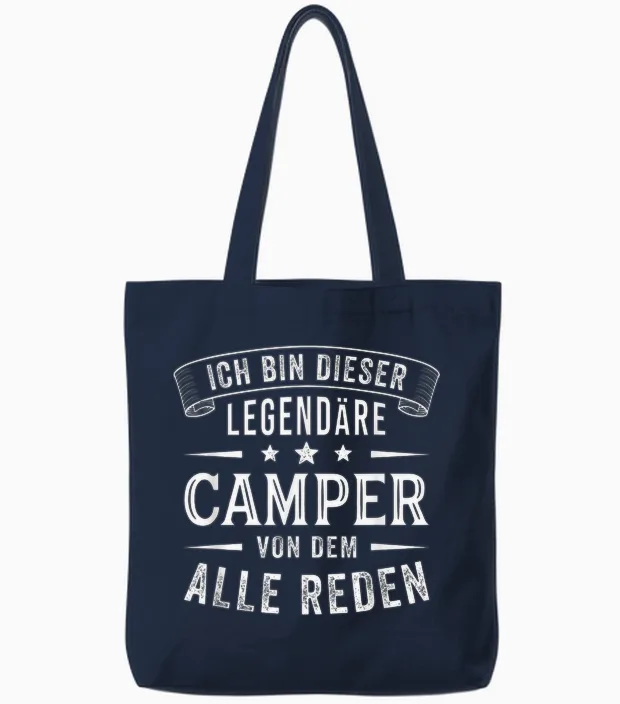 Men's I Am This Legendary Camper Funny Camping T-Shirt, Black Tote Bags in Navy