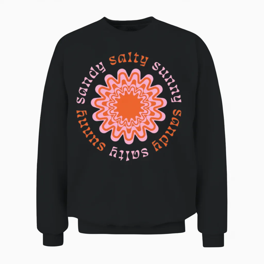 Retro Salty Sunburst Design Unisex Sweatshirt in Black