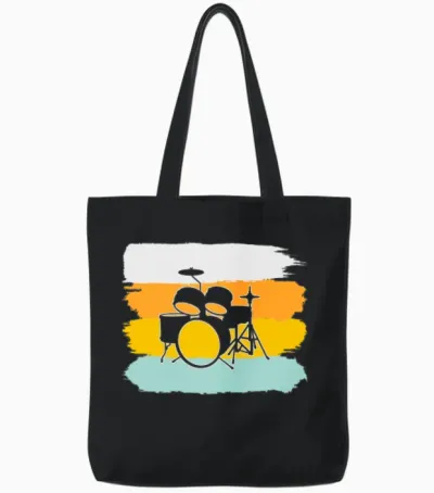 Drums Retro Tote Bags - Black