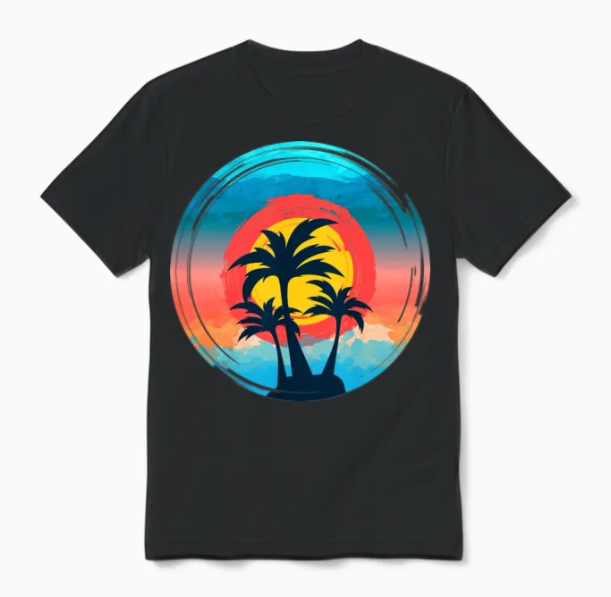 Retro Sunset Arts Summer & Beach Gift Unisex T-Shirt in Black