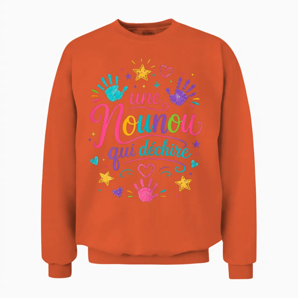 Cadeau Nounou Qui Déchire Original Nourrice Drole Babysitter Unisex Sweatshirt in Orange