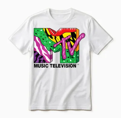 Mademark X Mtv - the Official Mtv Logo with Colorful Crazy Wild Creative Art Unisex T-Shirt - White