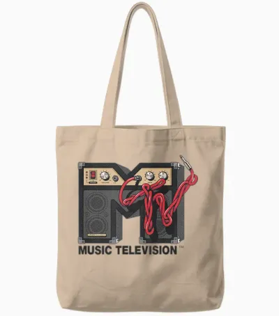 Mtv Amp Speaker Guitar Cable Amplifier Stereo Sound Mtv Tote Bags - Natural