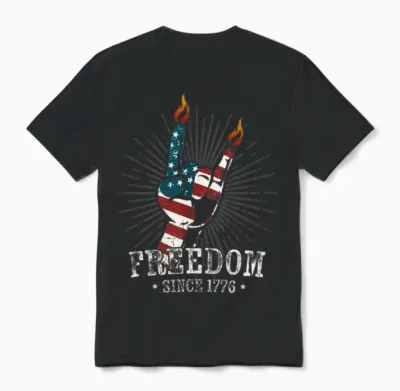 Cool Usa 4th July Freedom Devil Horns Metal Fork Unisex T-Shirt - Black