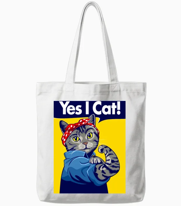 Retro Cat Motivation Lovers Tote Bags in White