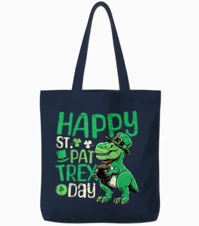 Happy St Pat T-Rex Day Dinosaur St Patricks Day Boys Tote Bags - Navy
