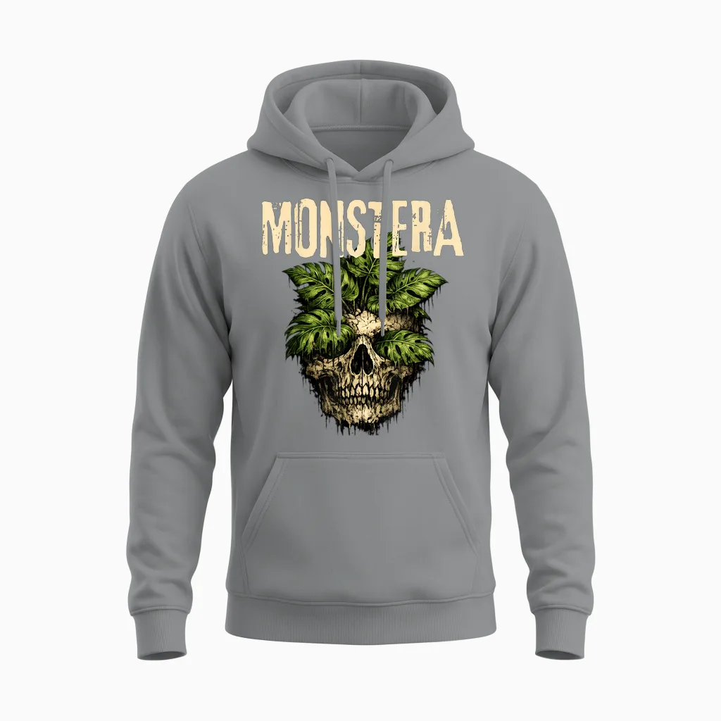 Monstera Crâne Drôle Amoureux Plante Grunge Jardinier Femme Homme Unisex Hoodie in Sport Grey