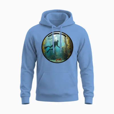 California Freediving Diver with Kelp and Fish Urm Unisex Hoodie - Carolina Blue