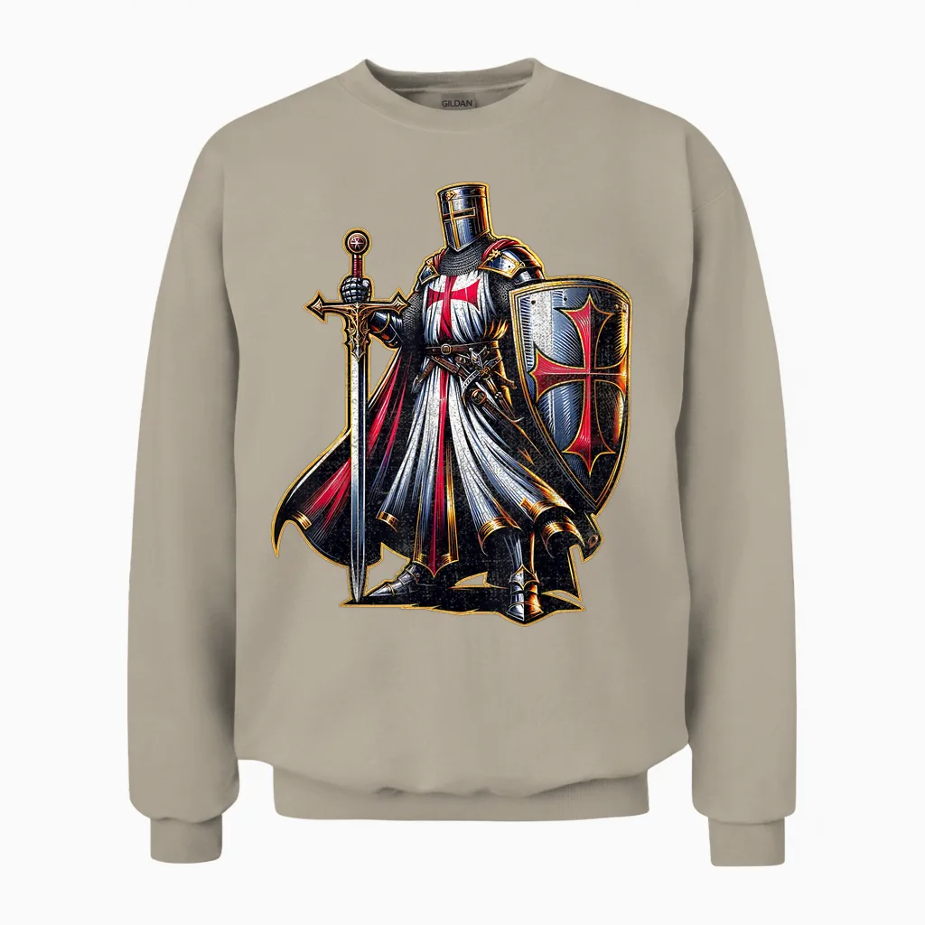 A Warrior of Christ Knights Templar Cross Aged Man T-Shirt, Black, S Unisex Sweatshirt in Sand