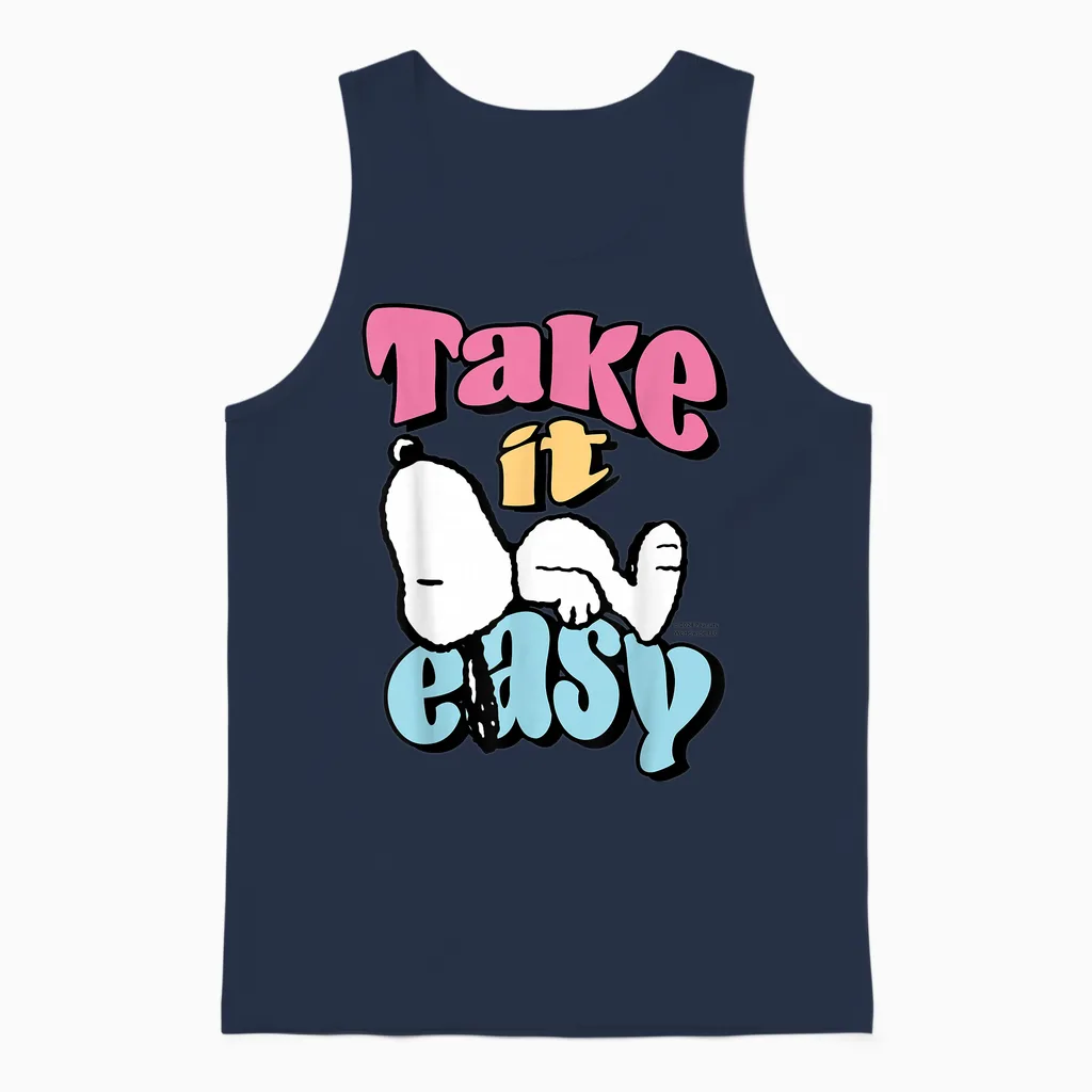 Peanuts - Snoopy Take It Easy T-Shirt, Black, S Unisex Tank Top in Navy