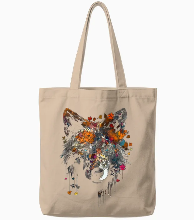 Wolf Herbst Blätter - Blaue Augen - Tier Kunst Motiv Wolf Tote Bags in Natural