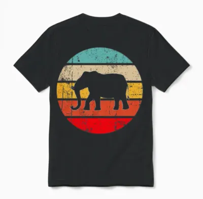 Elephant Retro Unisex T-Shirt - Black