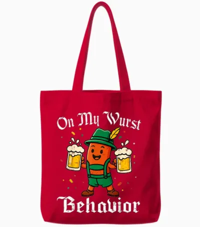 Oktoberfest on My Wurst Behavior Funny German Men Women Tote Bags - Red