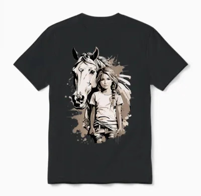 Mädchen Mit Pferd Unisex T-Shirt - Black