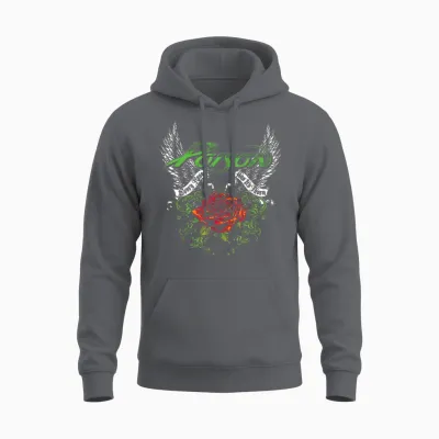 Poison Band Thorns & Wings Black T-Shirt - Classic Fit, Crew Neck, Short Sleeve, Adult, Casual Unisex Hoodie - Charcoal