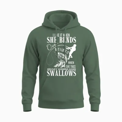 Fishing I Like It When She Bends Over but I Love It - Back Unisex Hoodie - Military Green