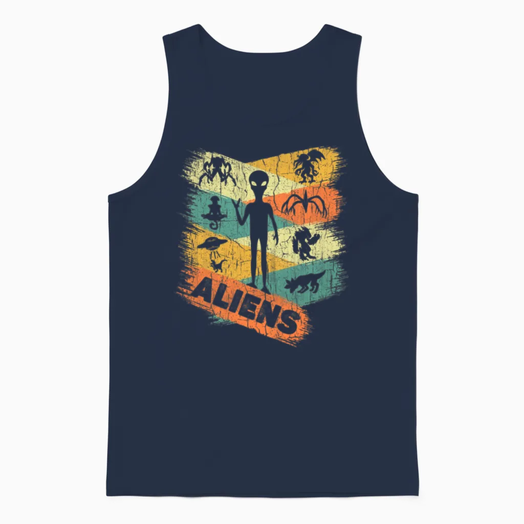 Retro Alien Unisex Tank Top - Navy