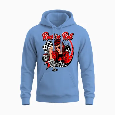 Rockabilly Vintage 50s Rock N Roll Swing Doo Wop Pinup T-Shirt, White Unisex Hoodie - Carolina Blue