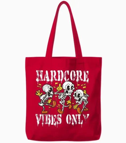 Hardcore Merch Rave Outfit Techno - Speedcore, Gabber T-Shirt, Black, S Tote Bags in Red