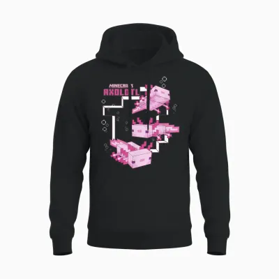Minecraft Pink Axolotl Pond Unisex Hoodie - Black