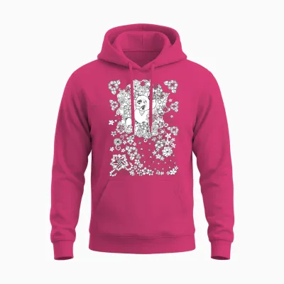 Cat and Flowers Unisex Hoodie - Heliconia