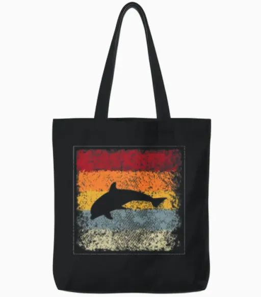 Fish Retro Tote Bags - Black