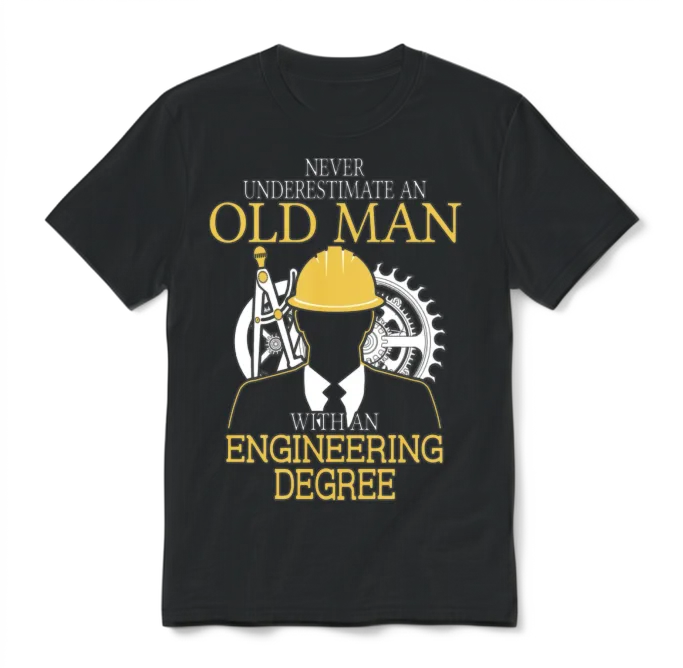 Never Underestimate Old Man Engineering Degree Unisex T-Shirt - Black