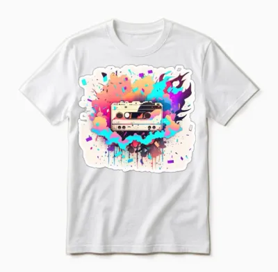 Sticker Style Retro Cassette Unisex T-Shirt - White