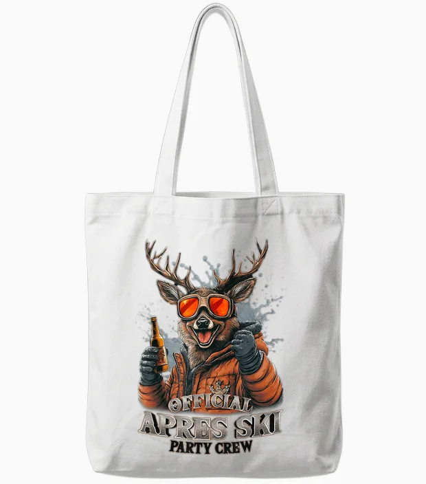 Official Après-Ski Party Crew Skiing T-Shirt, Black Tote Bags in White