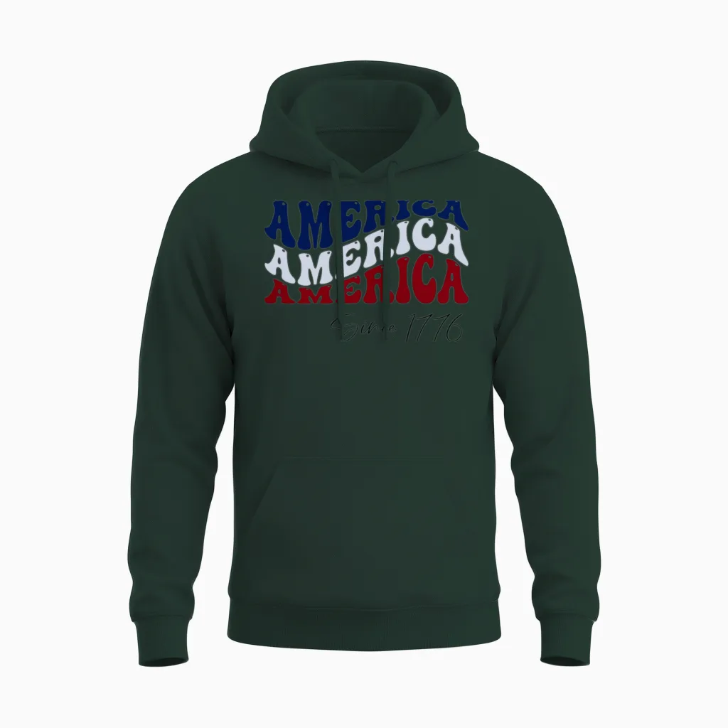 America Retro Patriotic & 4th of July Unisex Hoodie in Forest