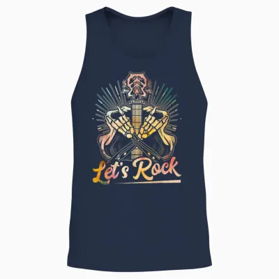Let's Rock Guitar T-Shirt, Black Unisex Tank Top - Navy