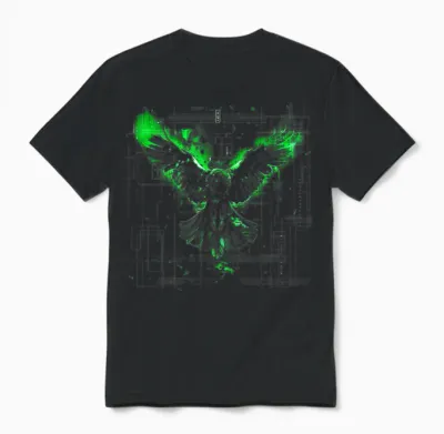 Minimalistische Cyberpunk Fantasy Adler Arkane Grün Japanische Kunst Unisex T-Shirt - Black