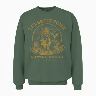 Yellowstone Dutton Ranch Solo Horseback Rider Logo V2 Unisex Sweatshirt - Military Green