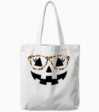 Jack O Lantern Face Pumpkin Hallowen Leopard Print Glasses Tote Bags - White