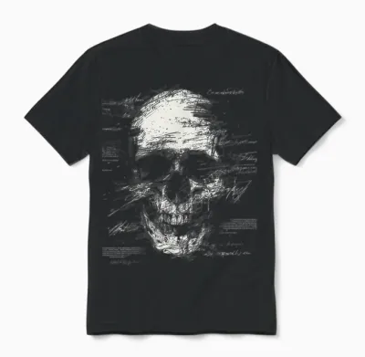 Skull Art Drawing Graphic Text Motif Skull T-Shirt, Black Unisex T-Shirt - Black