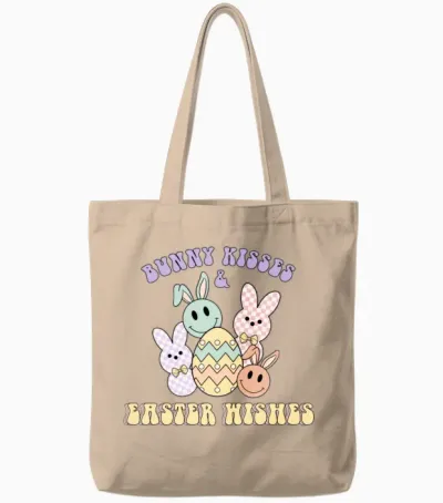 Retro Bunny Kisses Retro Wishes Easter Egg Gift Tote Bags - Natural