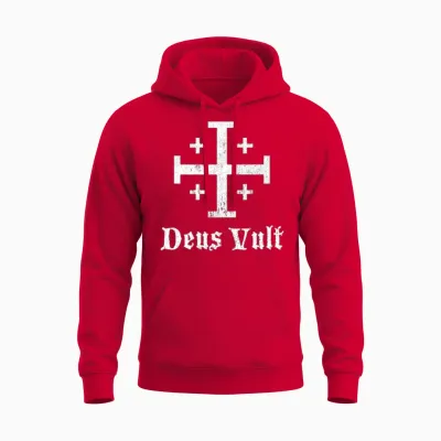 Deus Vult Crusader Shield Cross Unisex Hoodie - Red